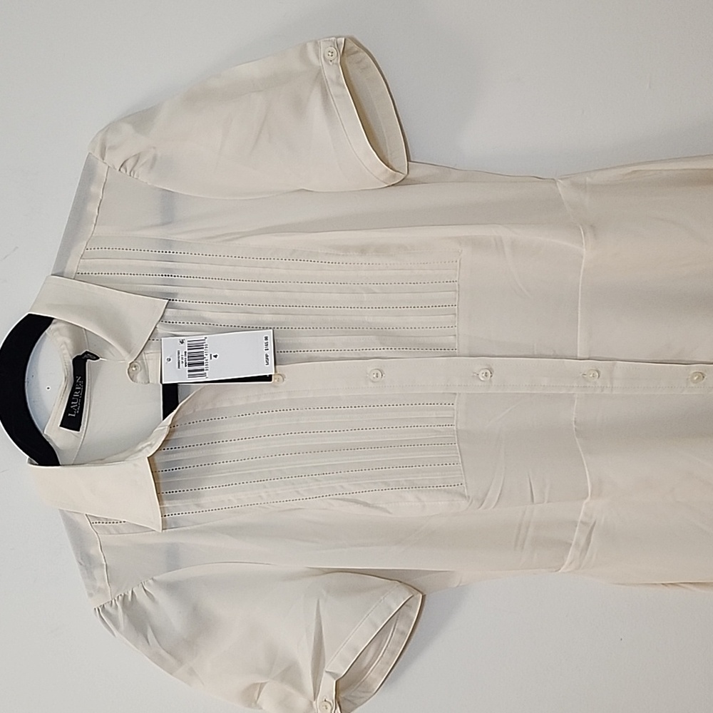 Lauren Ralp Lauren Black Label Shirtdress Elegant Winter Cream Midi Dress SZ 4 - Picture 4 of 16